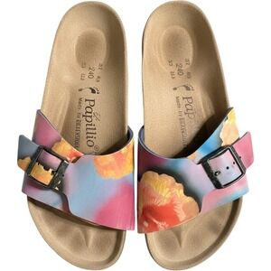 Papillio by Birkenstock Madrid Hibiscus Floral Slide Sandals Pink Blue 37 L6